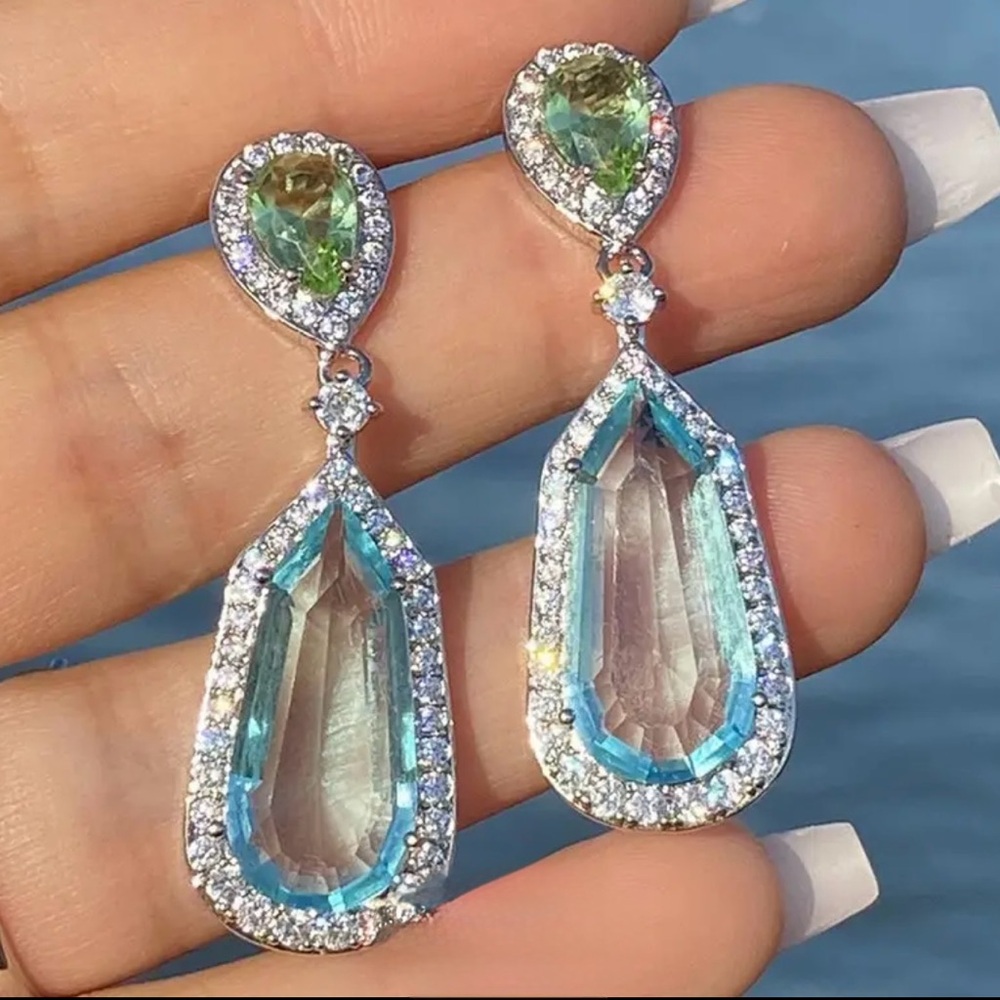 Elegant Silver and Blue Teardrop Earrings